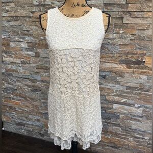 Coquette Women Dress Tunic Cream Sleeveless Lace Layered Cottage Feminine Med